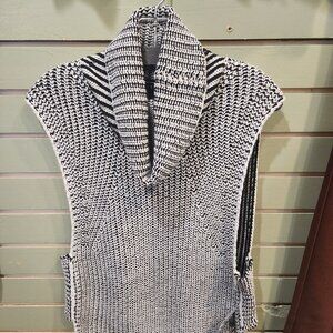 Tribal Black & White Knit Sweater Vest Sleeveless Cowl Neck Size P/S
